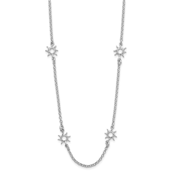 Leslie's Sterling Silver Rhodium-plated Polished Suns w/1in ext. Necklace
