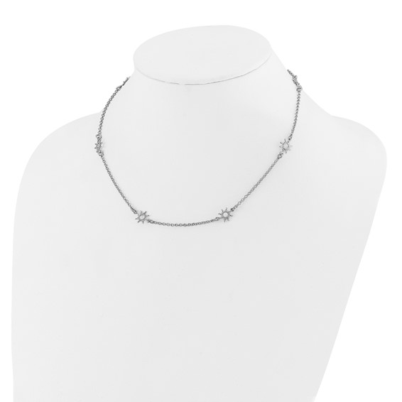 Leslie's Sterling Silver Rhodium-plated Polished Suns w/1in ext. Necklace