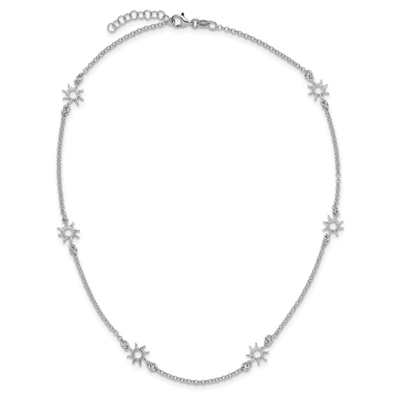 Leslie's Sterling Silver Rhodium-plated Polished Suns w/1in ext. Necklace