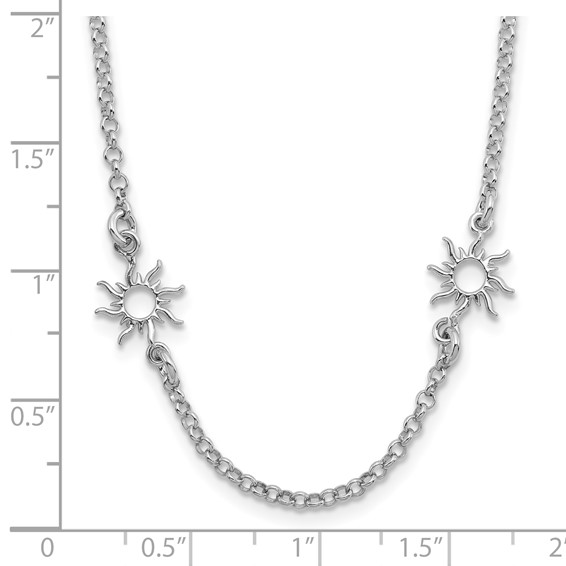 Leslie's Sterling Silver Rhodium-plated Polished Suns w/1in ext. Necklace