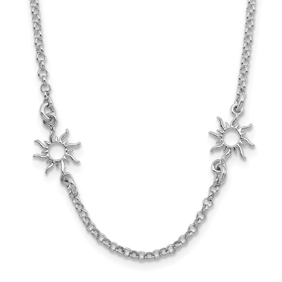 Leslie's Sterling Silver Rhodium-plated Polished Suns w/1in ext. Necklace