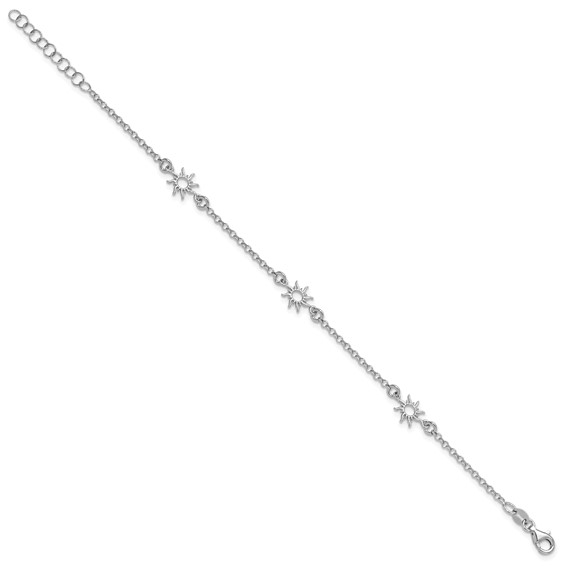 Leslie's Sterling Silver Rh-plated Polished Suns w/1in ext. Bracelet