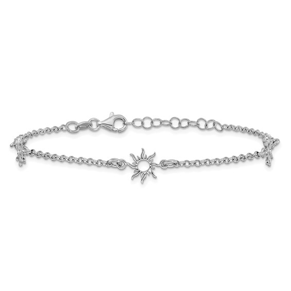 Leslie's Sterling Silver Rh-plated Polished Suns w/1in ext. Bracelet