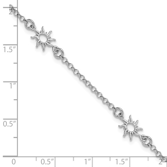 Leslie's Sterling Silver Rh-plated Polished Suns w/1in ext. Bracelet