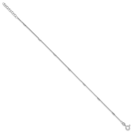 Leslie's Sterling Silver Rhodium-plated Bars /Chain 9 inch Plus 1 inch Extender - Total 10 inch Anklet