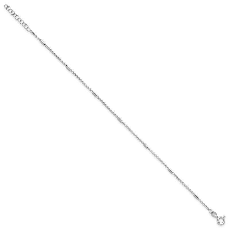 Sterling Silver Rh-plt Polished Bars/Chain 9in Plus 1in ext Anklet