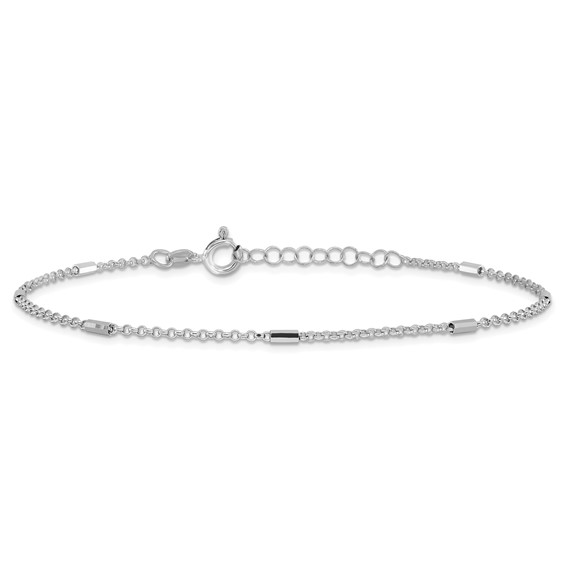 Leslie's Sterling Silver Rhodium-plated Bars /Chain 9 inch Plus 1 inch Extender - Total 10 inch Anklet