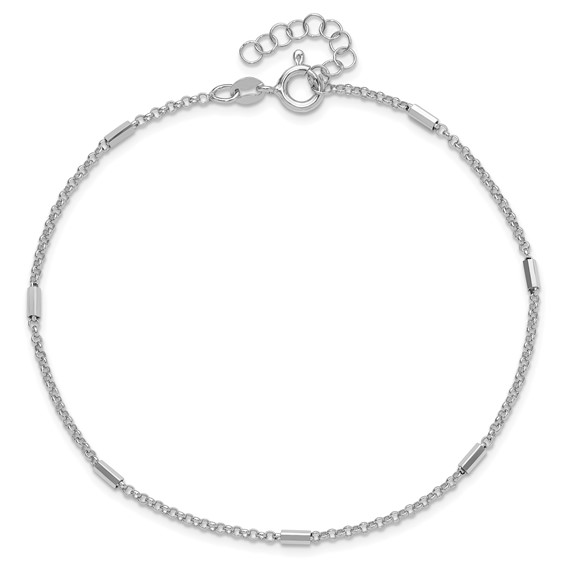 Leslie's Sterling Silver Rhodium-plated Bars /Chain 9 inch Plus 1 inch Extender - Total 10 inch Anklet