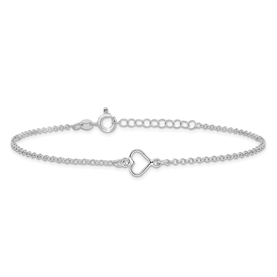 Leslie's Sterling Silver Rhodium-plated Open Heart 9 inch Plus 1 inch Extender - Total 10 inch Anklet