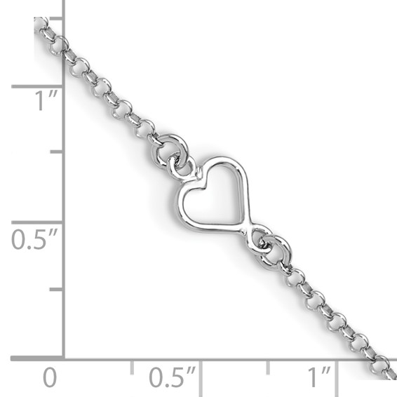 Leslie's Sterling Silver Rhodium-plated Open Heart 9 inch Plus 1 inch Extender - Total 10 inch Anklet
