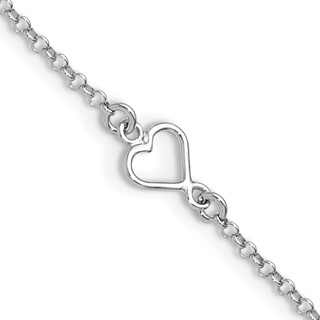 Leslie's Sterling Silver Rhodium-plated Open Heart 9 inch Plus 1 inch Extender - Total 10 inch Anklet