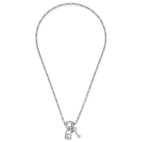 Leslie's Sterling Silver Rhodium-plated Polished Lock and Key Necklace