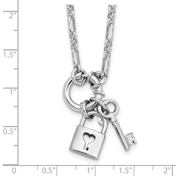 Leslie's Sterling Silver Rhodium-plated Polished Lock and Key Necklace