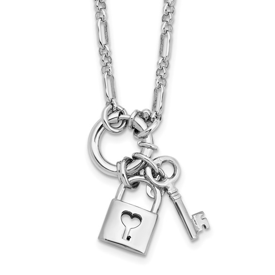Leslie's Sterling Silver Rhodium-plated Polished Lock and Key Necklace