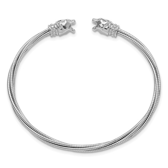 Leslie's Sterling Silver Rhodium-plated Polished Leopard Head Cuff Bangle