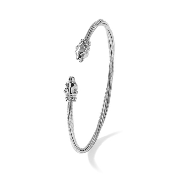 Leslie's Sterling Silver Rhodium-plated Polished Leopard Head Cuff Bangle