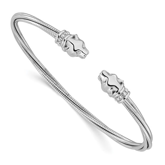 Leslie's Sterling Silver Rhodium-plated Polished Leopard Head Cuff Bangle