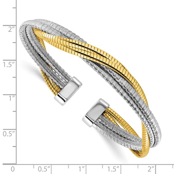 Leslie's Sterling Silver Rhod/Gold-plat Polished Wrapped Twist Cuff Bangle