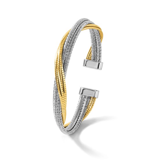 Leslie's Sterling Silver Rhod/Gold-plat Polished Wrapped Twist Cuff Bangle