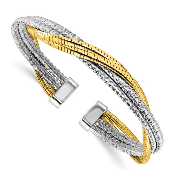 Leslie's Sterling Silver Rhod/Gold-plat Polished Wrapped Twist Cuff Bangle