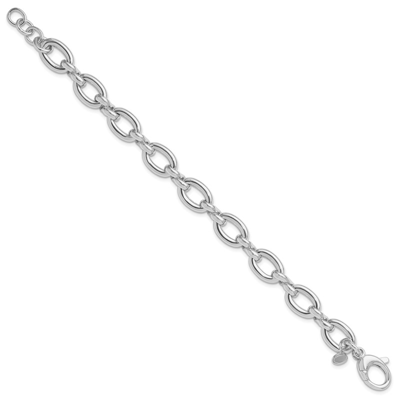 Sterling Silver RH-plt Polished Fancy Link w/.25in ext. Bracelet