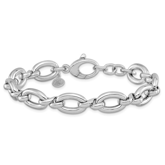 Leslie's Sterling Silver RH-plt Polished Fancy Link w/.25in ext. Bracelet