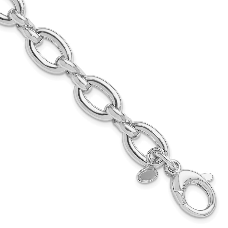 Sterling Silver RH-plt Polished Fancy Link w/.25in ext. Bracelet