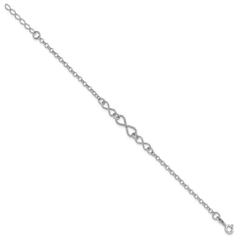 Sterling Silver Rhodium-plt Twisted Infinity w/1in ext. Bracelet