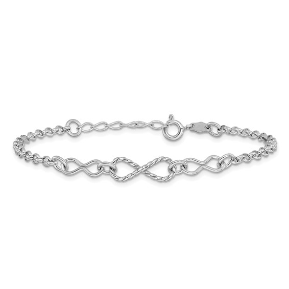 Leslie's Sterling Silver Rhodium-plt Twisted Infinity w/1in ext. Bracelet