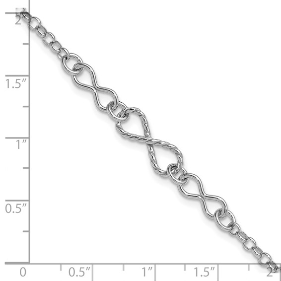 Leslie's Sterling Silver Rhodium-plt Twisted Infinity w/1in ext. Bracelet