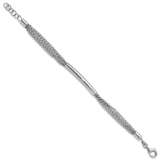 Leslie's Sterling Silver Rhodium-plt Multi-strand Bar w/1in ext. Bracelet