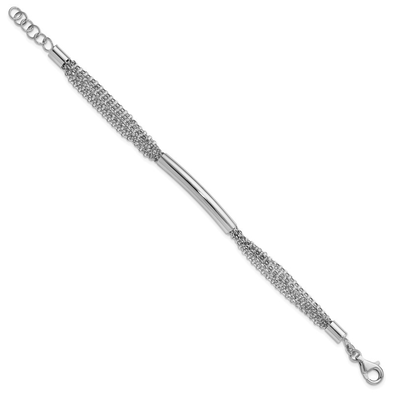 Sterling Silver Rhodium-plt Multi-strand Bar w/1in ext. Bracelet