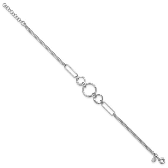 Leslie's Sterling Silver Rhod-plated 2-Strand with 1in ext. Fancy Bracelet