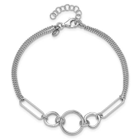 Leslie's Sterling Silver Rhod-plated 2-Strand with 1in ext. Fancy Bracelet