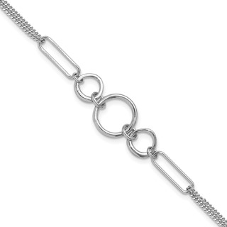 Leslie's Sterling Silver Rhod-plated 2-Strand with 1in ext. Fancy Bracelet