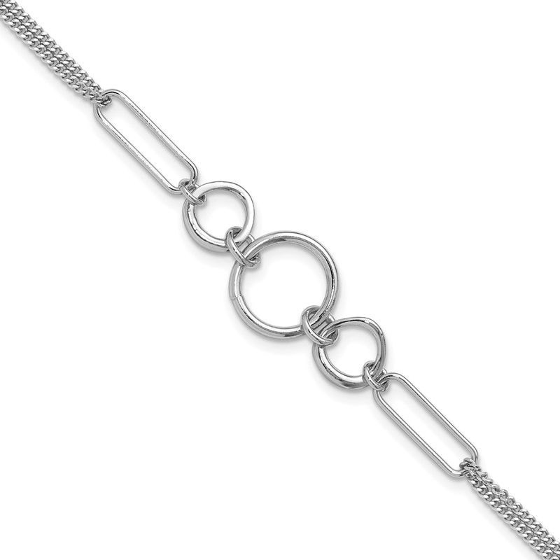 Sterling Silver Rhod-plated 2-Strand with 1in ext. Fancy Bracelet