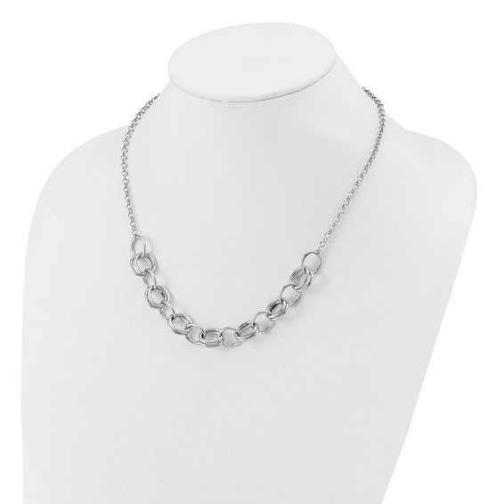 Leslie's Sterling Silver Rhodium-plated Fancy Link Necklace