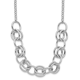 Leslie's Sterling Silver Rhodium-plated Fancy Link Necklace