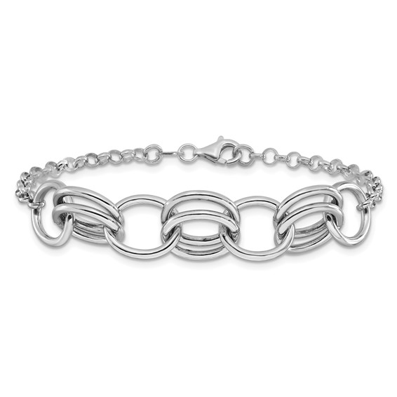 Leslie's Sterling Silver Rhodium-plated Fancy Link Bracelet