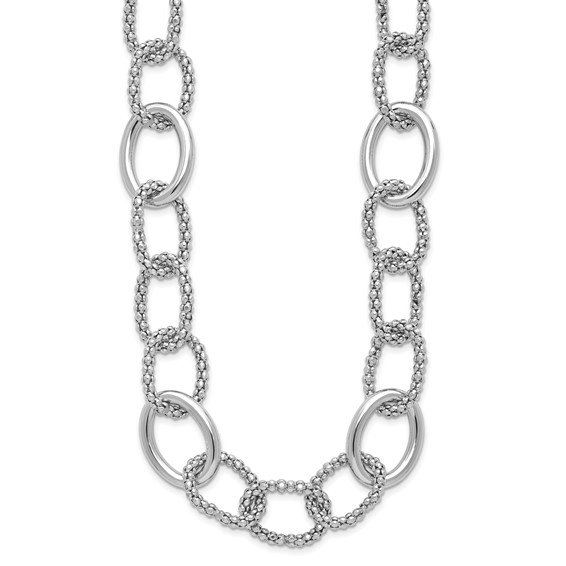 Leslie's Sterling Silver Rhodium-plated Fancy Link with 2in ext. Necklace