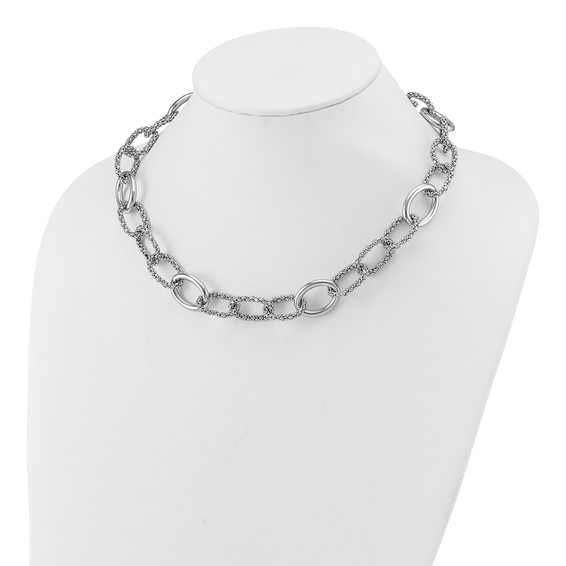 Leslie's Sterling Silver Rhodium-plated Fancy Link with 2in ext. Necklace