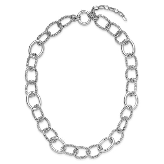Leslie's Sterling Silver Rhodium-plated Fancy Link with 2in ext. Necklace