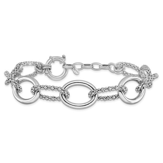 Leslie's Sterling Silver Rhodium-plated Fancy Link with 1.5in ext. Bracelet