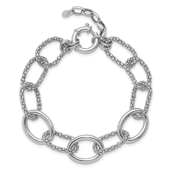 Leslie's Sterling Silver Rhodium-plated Fancy Link with 1.5in ext. Bracelet
