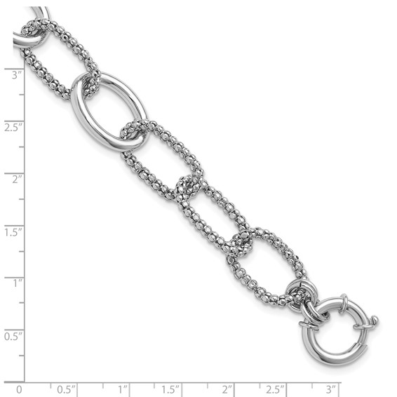 Leslie's Sterling Silver Rhodium-plated Fancy Link with 1.5in ext. Bracelet