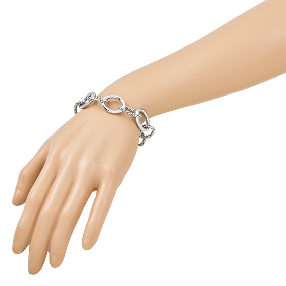 Leslie's Sterling Silver Rhodium-plated Fancy Link with 1.5in ext. Bracelet