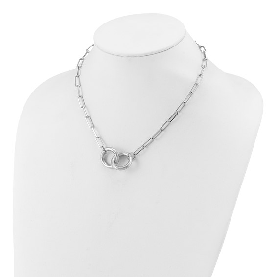 Leslie's Sterling Silver Rhodium-plated Fancy Link w/1.75in ext. Necklace