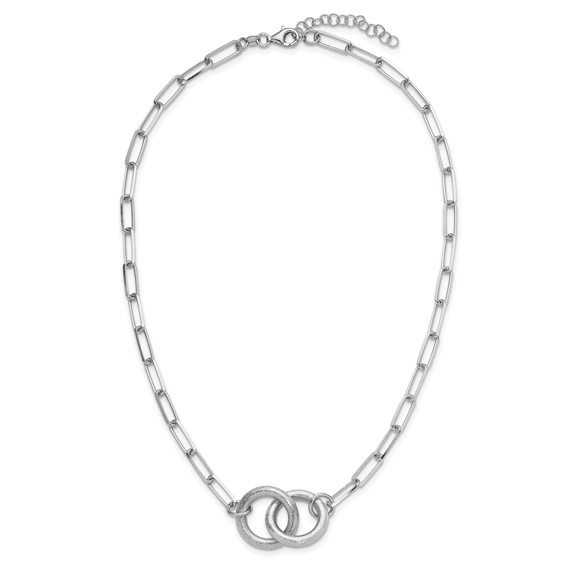 Leslie's Sterling Silver Rhodium-plated Fancy Link w/1.75in ext. Necklace