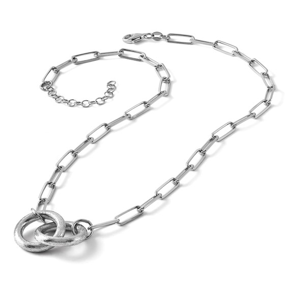 Leslie's Sterling Silver Rhodium-plated Fancy Link w/1.75in ext. Necklace
