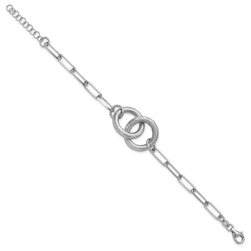 Sterling Silver Rhod-plated Fancy Link with 1.25in ext. Bracelet